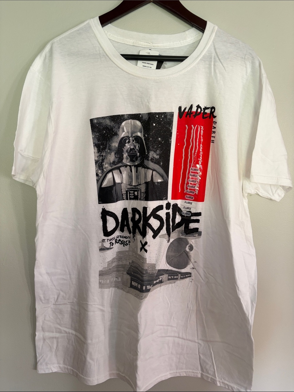 Official Star Wars Men’s White 'Darkside' Graphic Tee with Red Accent